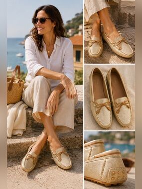 Clarks Artisan Metallic Gold Driving Moccasins Women’s 9.5 Comfort Loafers